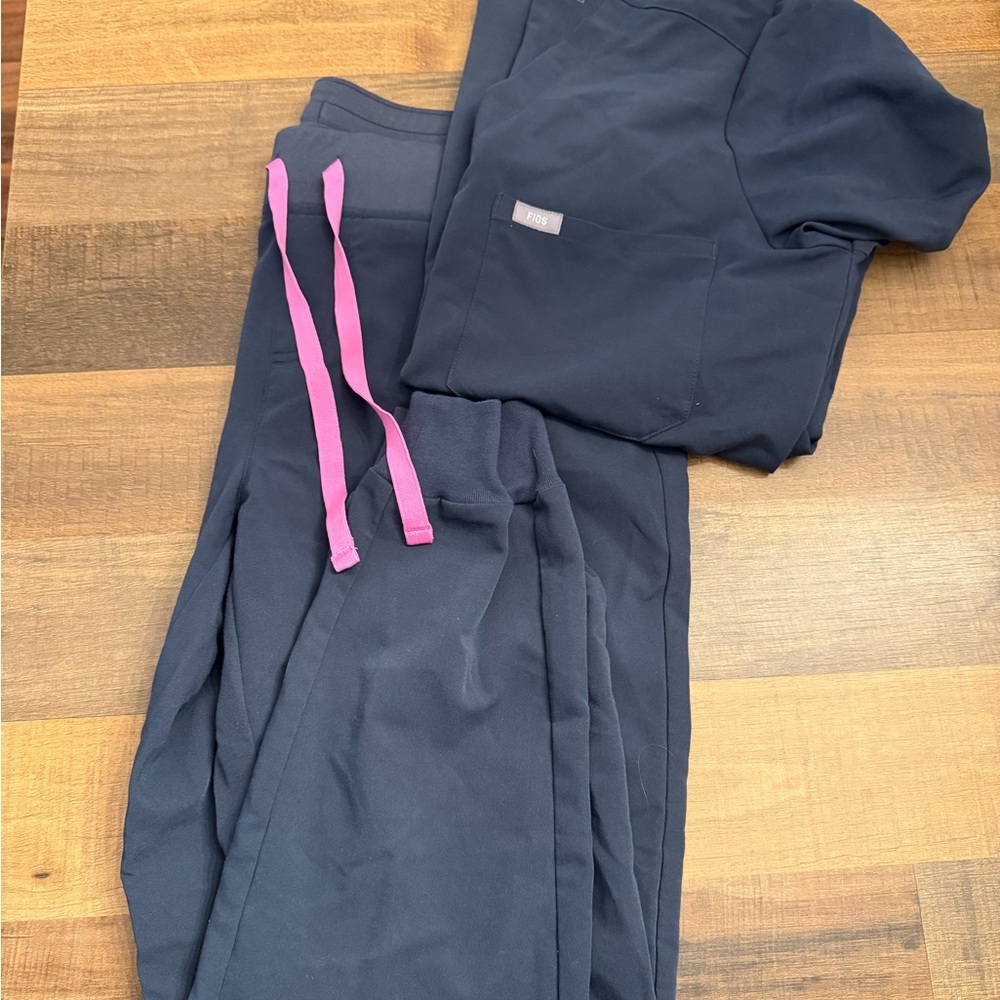 Figs Navy Scrub Set with Pink Accents - space navy